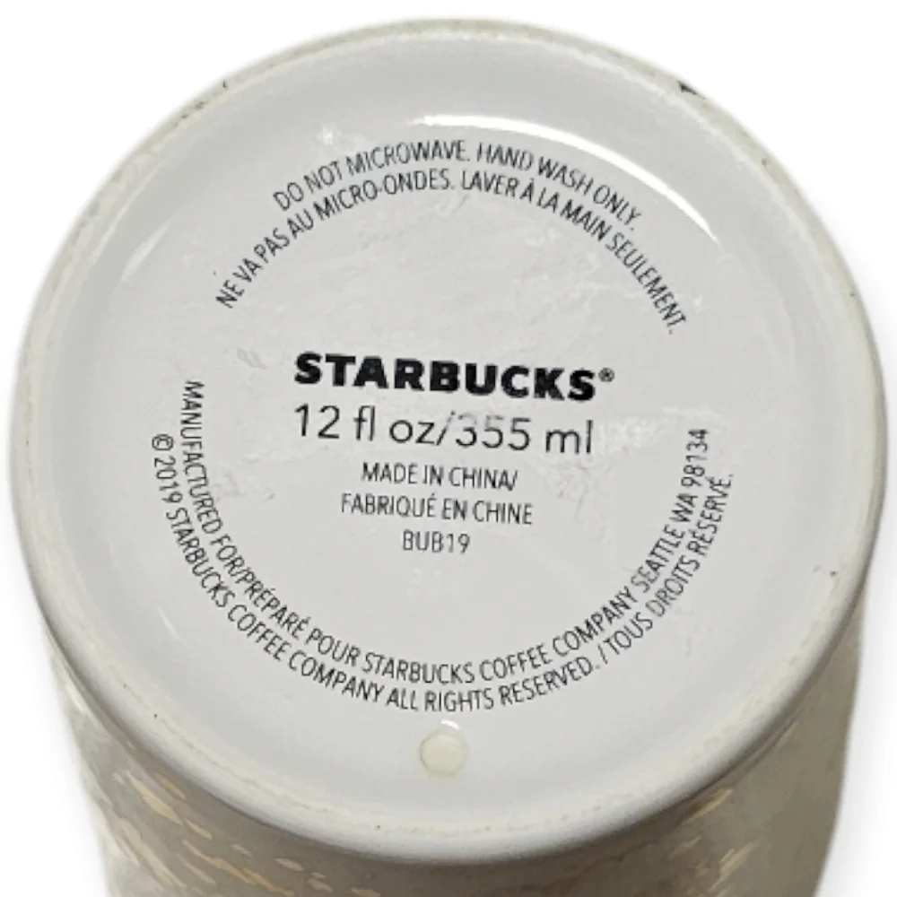 Starbucks 2019 Holiday Gold Fleck Confetti Ceramic 12 oz Beverage Tumbler